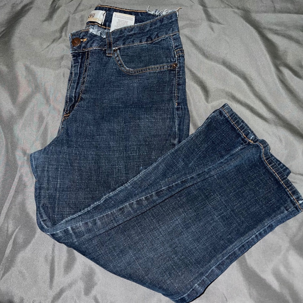 Encore Dark Wash Frayed Waist Straight Leg Jeans Womens Size 13 Made in USA